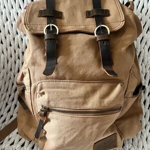 Classic Auger Strauss Brown Canvas Backpack with Leather Straps